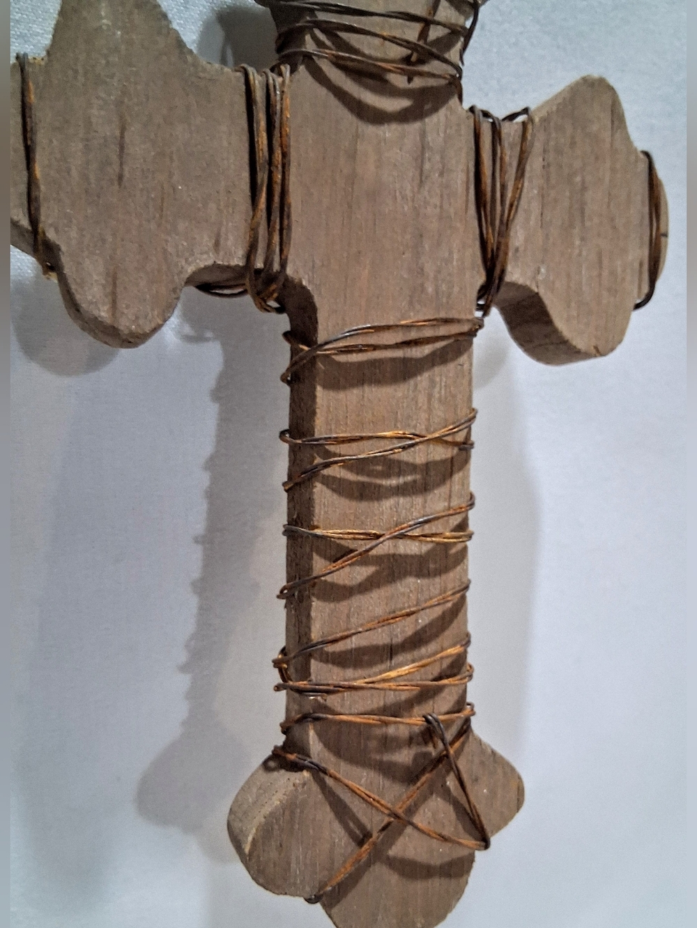 Beaded Rustic White Wooden Cross Wall Hanging - Picture 7 of 8